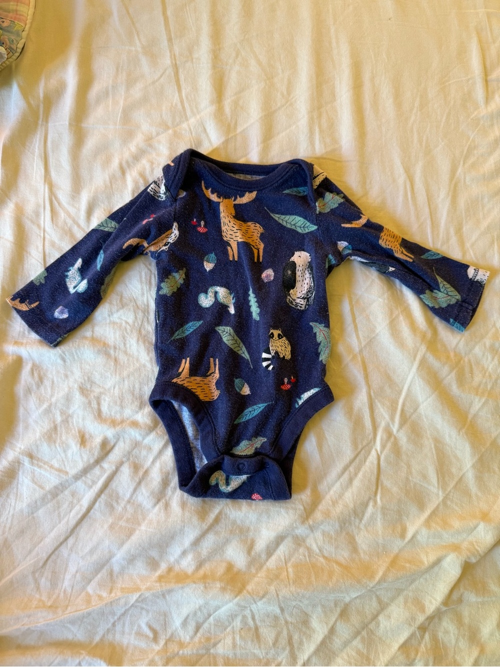Old Navy Navy Long-Sleeve Baby Bodysuit with Woodland Animals